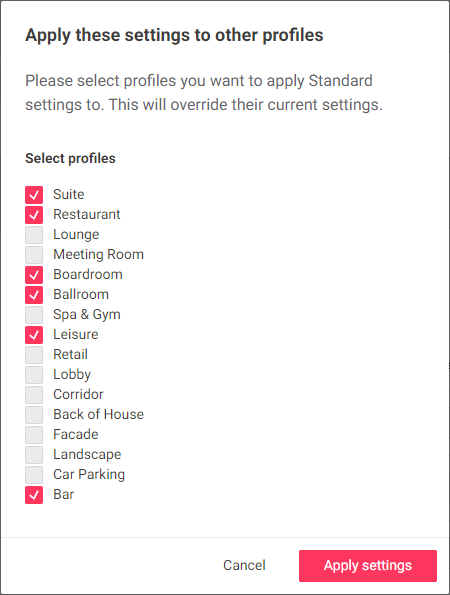 iah config room settings applyother