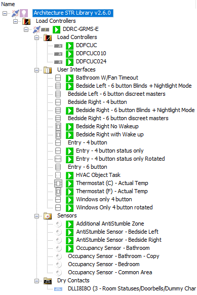 Screenshot of preconfigured device list