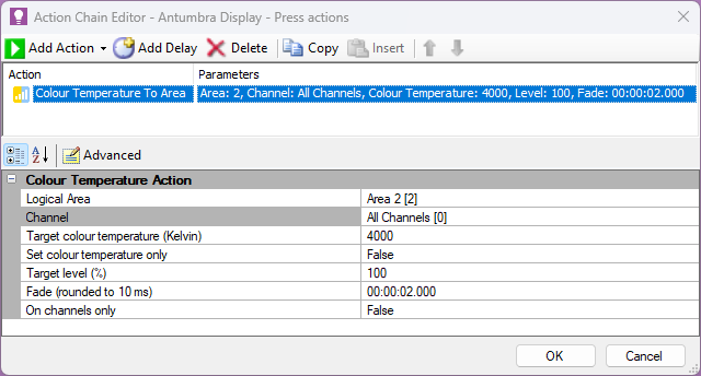 sb action chain editor color temp