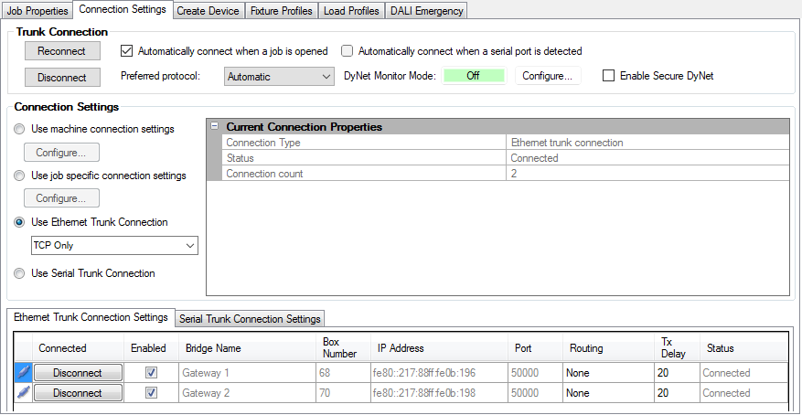 sb connection settings ethernet trunk
