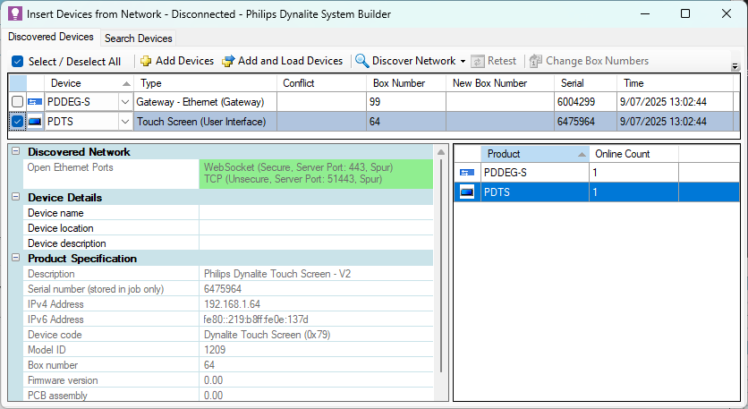 sb insert devices from network pdts